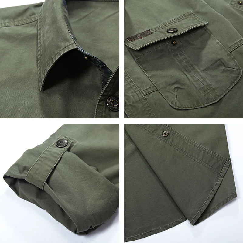 Мужская классическая рубашка в стиле милитари 100% хлопок с длинным рукавом