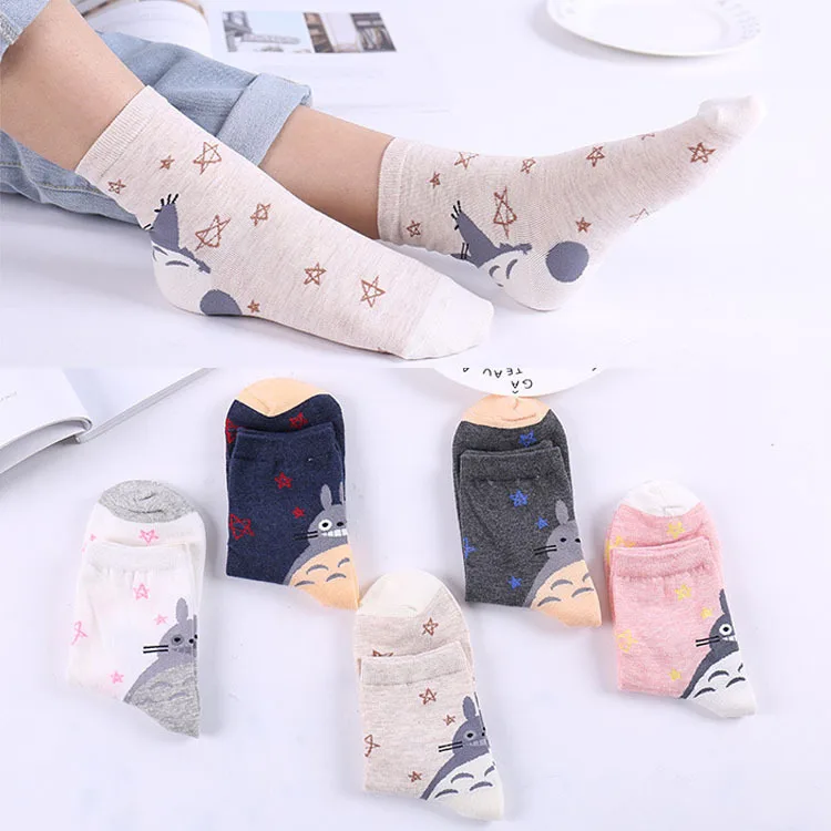 

My Neighbor Totoro Hayao Miyazaki Women Socks Kawaii Cute Cotton Cartoon Stars Girls Harajuku Funny Socks Winter High Cotton