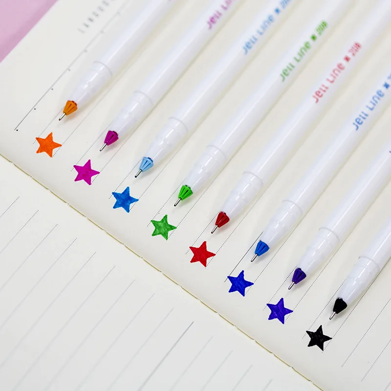 8 color Jell line gel pen set Star cap 0.4mm ballpoint liner ink pens drawing art Stationery Office School supplies FB982