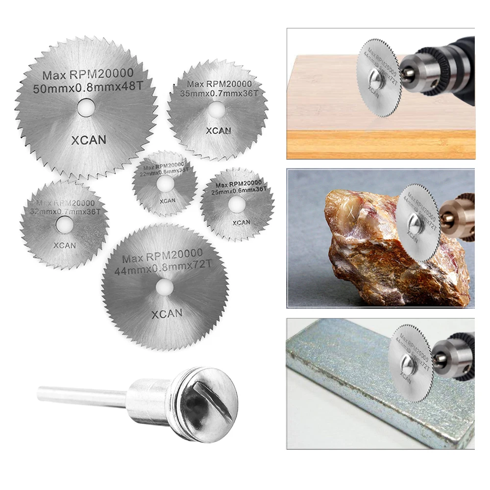

7pcs/set HSS Blades Circular Saw Discs W/ Rod Mandrel Cutter Rotary Cutting Tool for Dremel Cutoff 22 /25 /32 /35 /44 /50mm