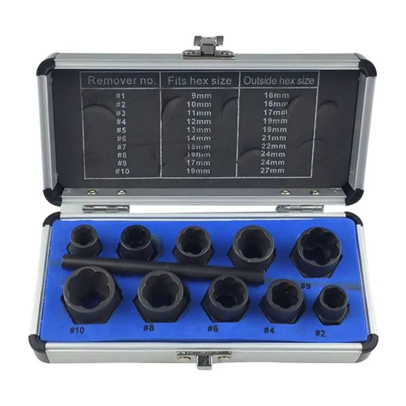 

11Pcs Damaged Bolt Nut Screw Remover Extractor Nut Removal Socket Set Kit With Box Home Portable Threading Hand Repair Tools