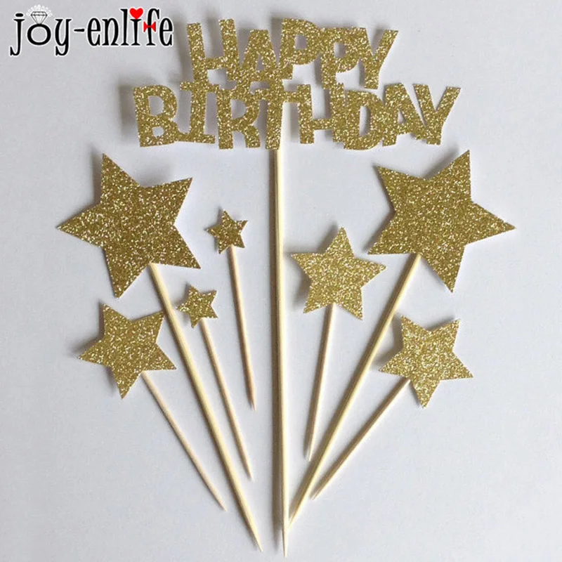 

JOY-ENLIFE 1set Glitter Cake Topper Happy Birthday Star Cupcake Flags Kids Birthday Party Decoration Baby Shower Party Supplies
