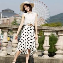 Летние Стильные женские Ретро элегантные большие размеры 3XL-8XL нерегулярный точечный принт-шифон Высокая Низкая юбка женские асимметричные юбки