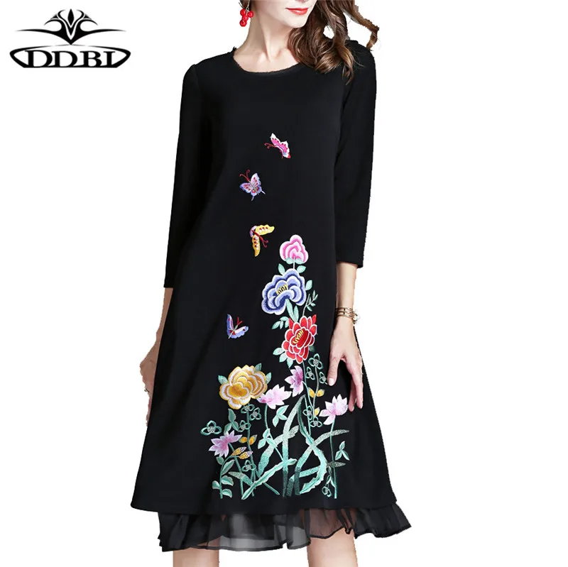 plus size women clothing large size dresses 40s 50s dresses knitting black and red autumn elegant dress 170824