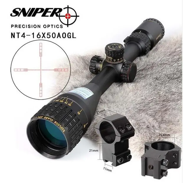 5 шт. SNIPER NT 4-16X50 AOGL охотничьи оптические прицелы тактический оптический прицел полный размер стекло травленая сетка RGB с подсветкой прицел - Цвет: with-Dovertail-Rings