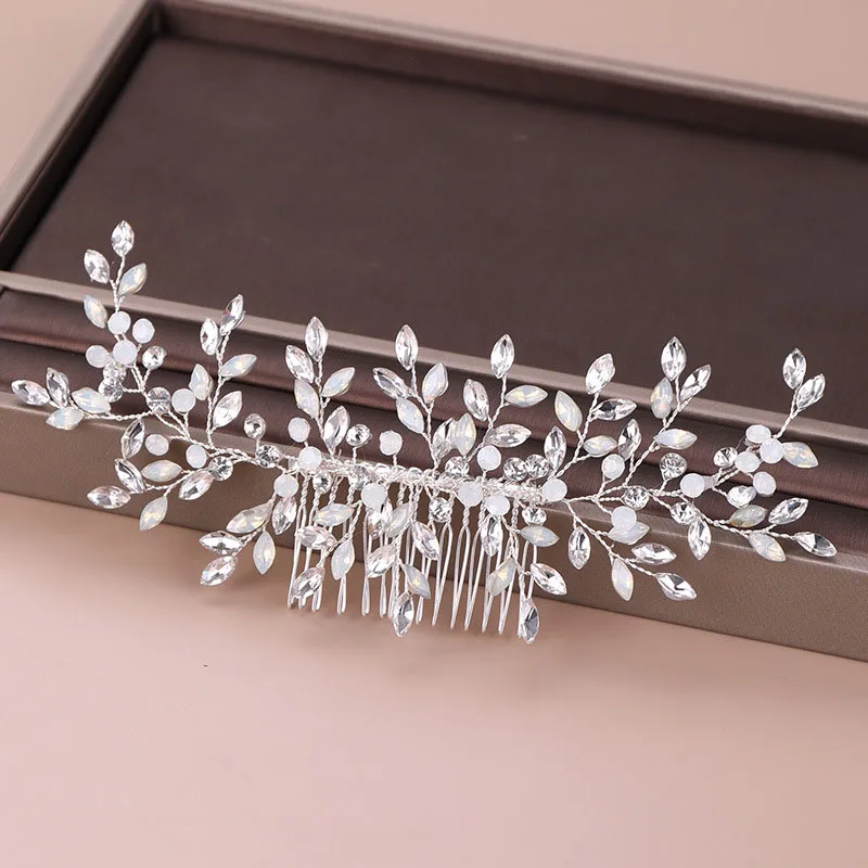 FORSEVEN Shining Crystal Rhinestone Leaf Hair Combs Headpieces Jewelry for Women Bride Noiva Wedding Party Headbands | Украшения и