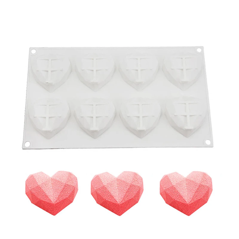 

Yiwumart 8 Holes Diamond Heart Silicone Molds For Cake Mousse Mold DIY Non Stick Party Dessert Pastry Molds Kitchen Baking Tools