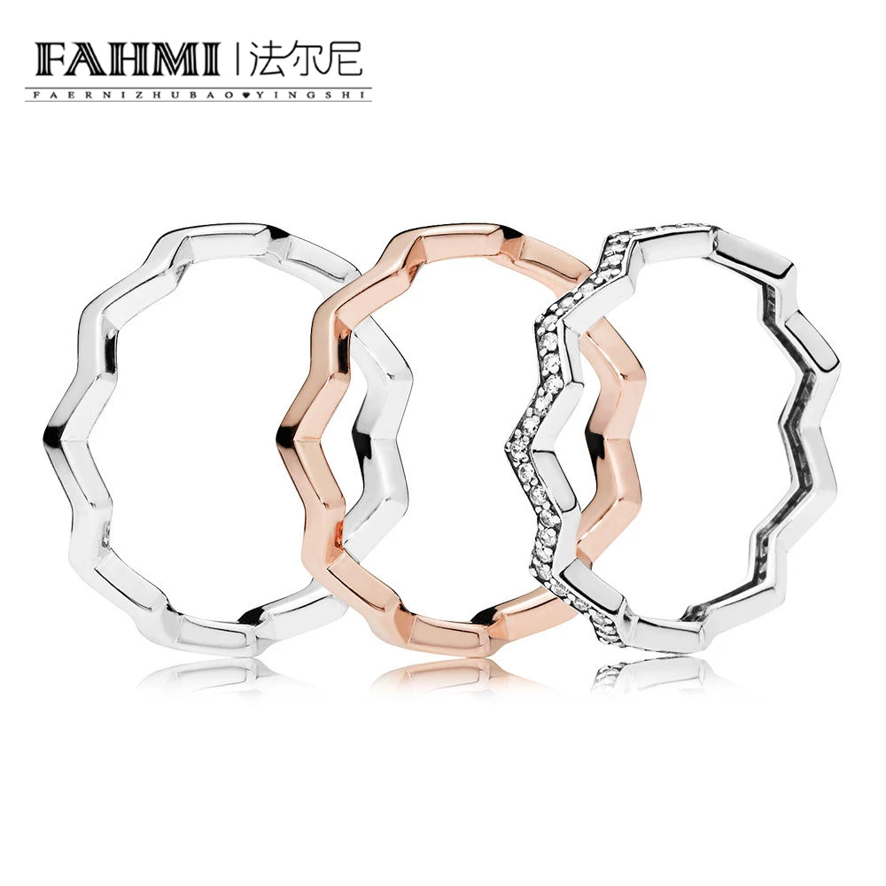 

FAHMI 100% 925 Sterling Silver 1:1 RAU0510 Rose Timeless Zig Zag Ring Stack Gift Set Fashion Women's High Quality Jewelry