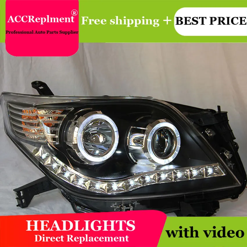 For Toyota PRADO Headlights Prado F150 2010-2013 LED Headlight angel eye led drl H7 hid kit low beam Bi-Xenon Lens | Автомобили и