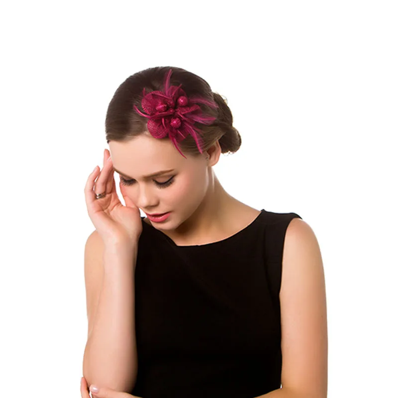 Эвер Фея ободок-Вуалетка корсаж брошь Цветочные Перья вуалетки для Свадьбы вечерние аксессуары для волос для женщин - Цвет: rose Red