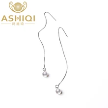 ASHIQI 925 Sterling Silver Long Earrings 7-8mm Natural Freshwater Pearl Drop Earring For Women Bohemian Wedding Jewelry