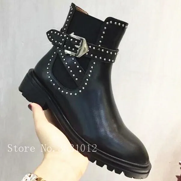 

2019 Women's Shoes Ankle Boots Chunky Block Heel Buckles Black Patent Leather Boots Pointed toe Martin Boots for Women Shoes