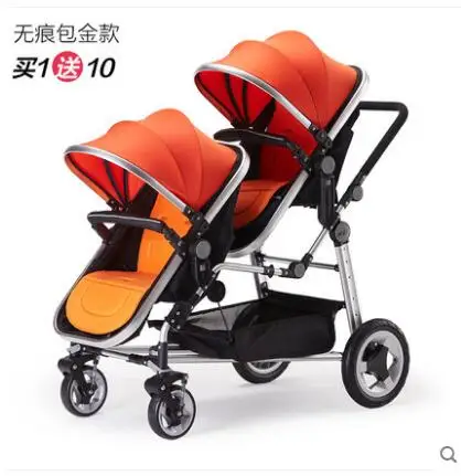 Orange with bind Детская коляска для близнецов, складная коляска для близнецов, костюм для лежа и сидения, дизайн - Цвет: Orange with bind