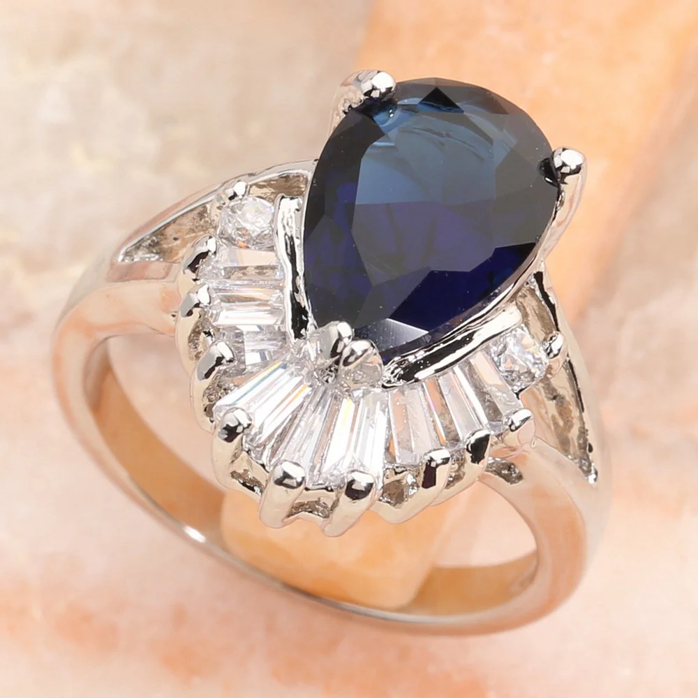 Awesome Blue Stone 8*12mm Semi-precious Silver Cool For Women Ring Q2561 | Украшения и аксессуары