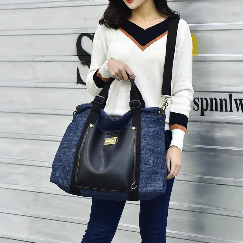 

New Fashion Denim Women Shoulder Bag Handbag Large Capacity Casual Female Tote Bag Cloth Messenger Crossbody Bags For Women 9002