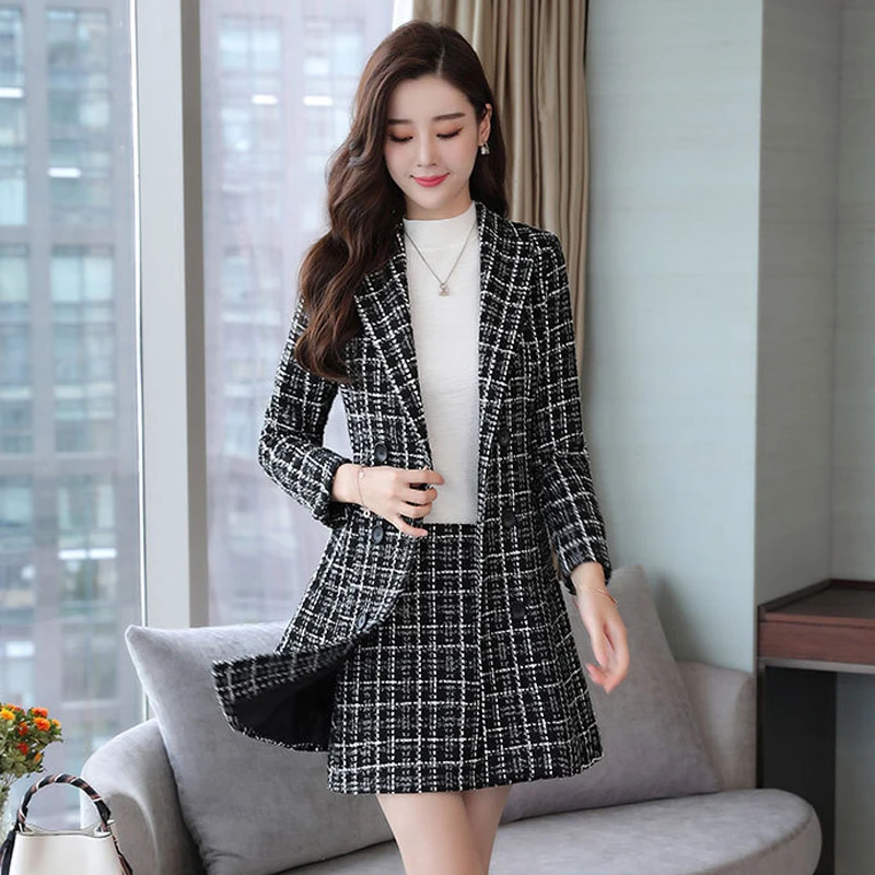 2019 New Design Runway Fashion Elegant Women Plaid Skirts Suits Sets 2 ...