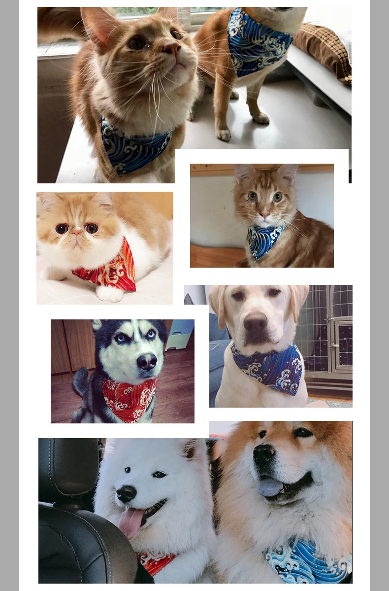 Ошейник для собак, нагрудники для кошек, шарф, большая бандана для собак, японский шейный платок для щенков, слюнявчик, полотенце, регулируемые аксессуары для маленьких и больших собак