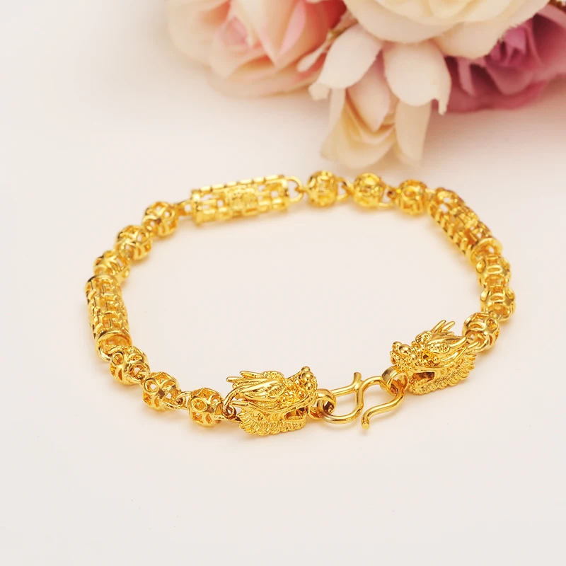 

18cm length Dubai Bracelet for Women Gold dragon beads Bangle cute boy kids girls Hand Chain Jewelry anklets Arab Chinese gift