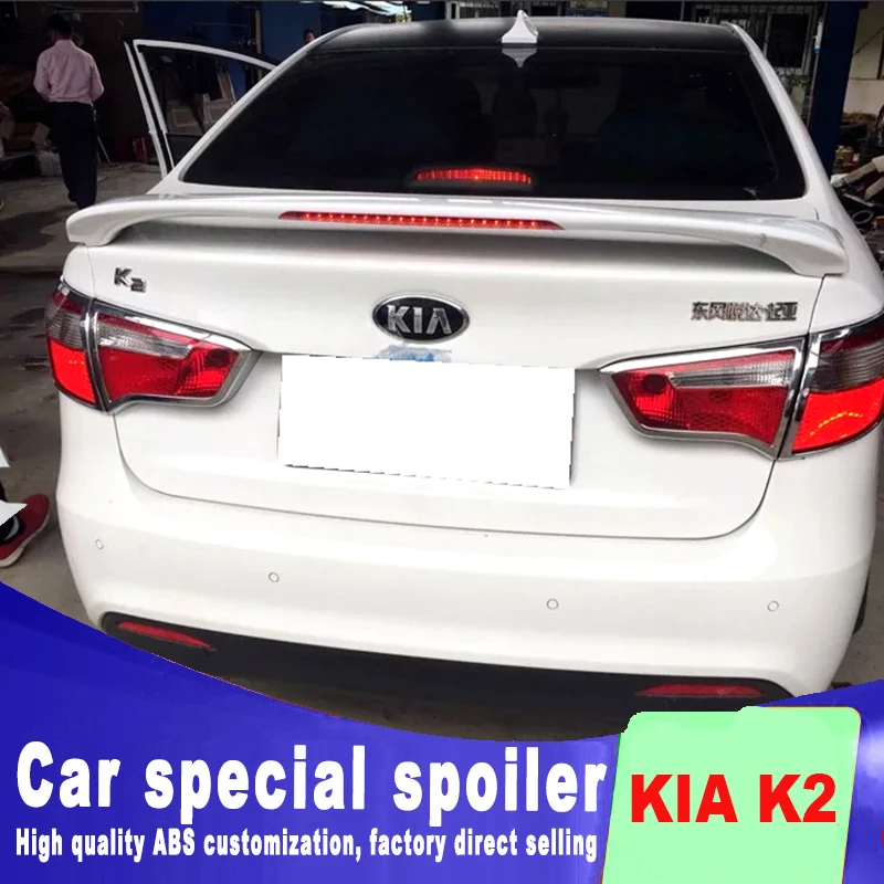 

Red stop lamp light punching install big spoiler for KIA K2 rear trunk wing rear high quality ABS spoilers by primer paint k2