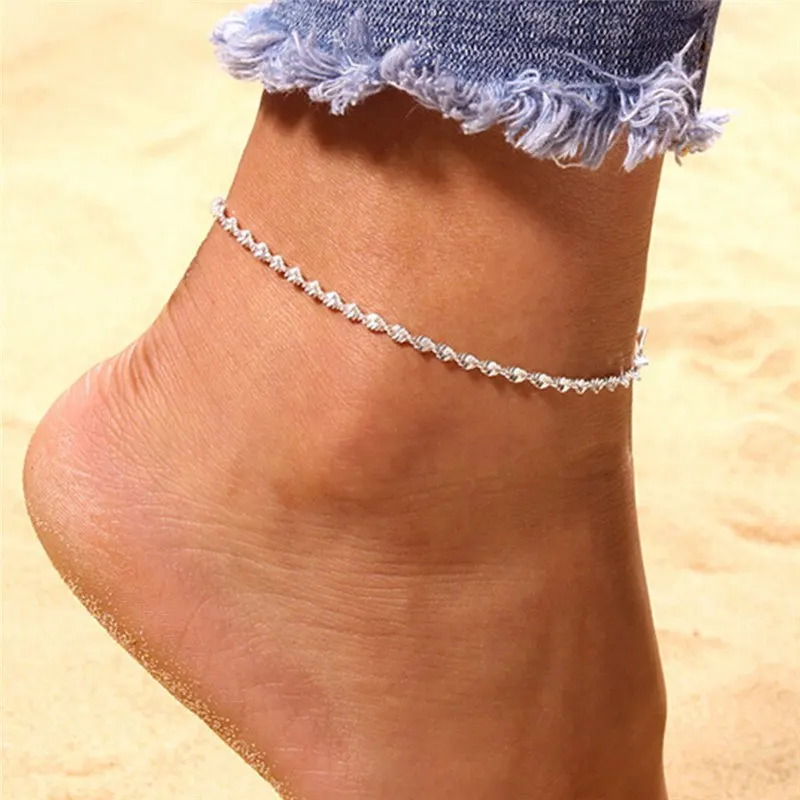 

Link Chin Bohemian Silver Color Shoe Boot Chain Bracelet Foot Jewelry Fashion Twisted Anklets For Women