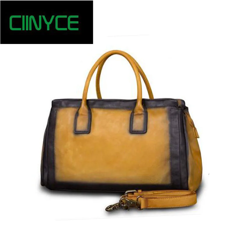 

Vintage Handmade Cow Leather Women's Handbags Sachel Brand Designer Fashion Large Totes Soft Cowhide Retro Shoulder Bags