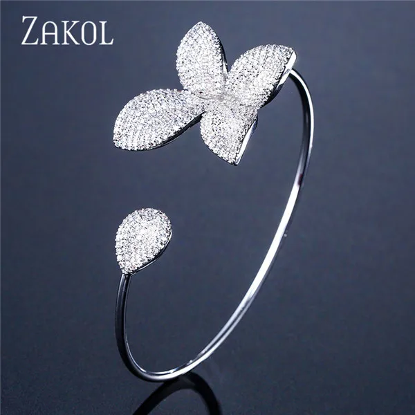 White Color ZAKOL Роскошные AAA кубический циркон микро проложить манжеты браслеты для женщин Мода розы свадебные ювелирные изделия FSBP176 - Окраска металла: White Color