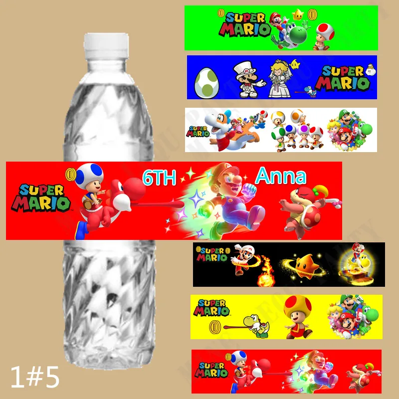 Customized Personalized Super Bros 24PCS Water bottle label kids Birthday Party Stickers Mary Uncle Baby Shower | Дом и сад