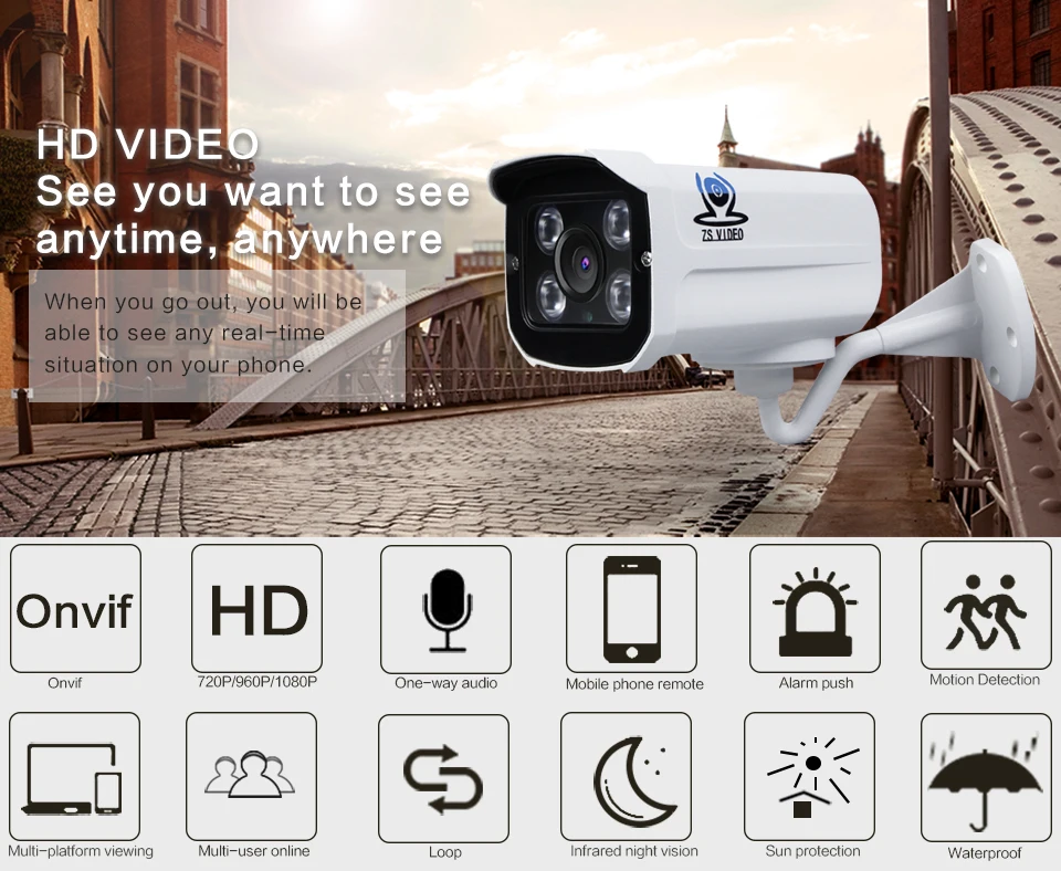 ZSVEDIO Surveillance Cameras HD POE IP Camera Alarm System Cameras POE HD IP Camera POE CCTV Monitor IR Night Vision Webcam (1)