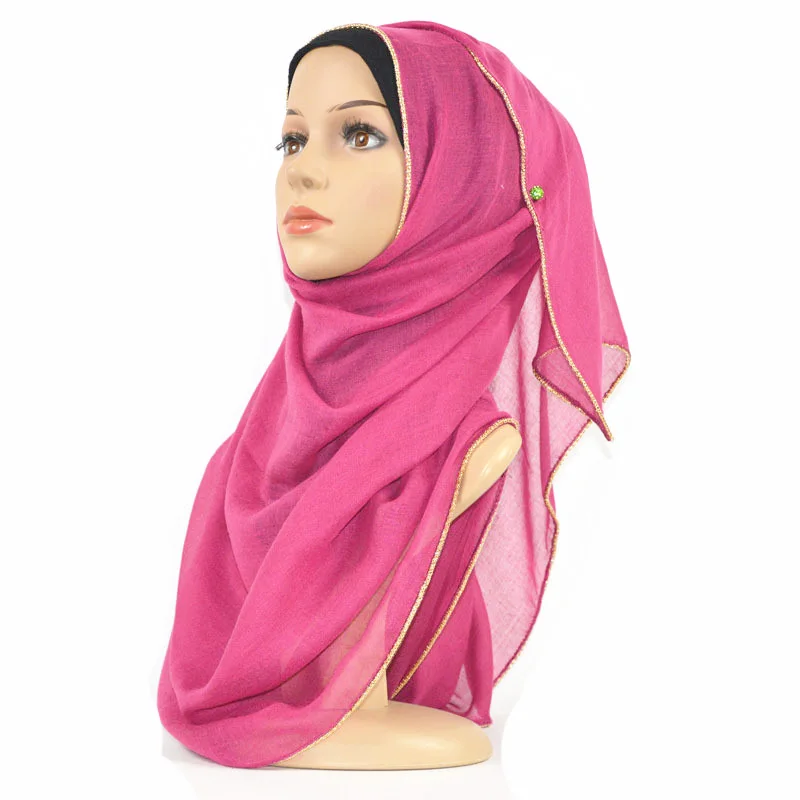 W3 сплошной хиджаб шарф золотые бусины мусульманские хлопковые шарфы с изображением цепи Простой палантин шаль Макси модная головная повязка длинные шарфы 180*80 см - Цвет: 8