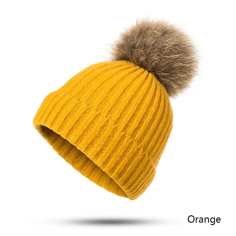 Женские шапочки с помпонами, зимняя модная шапка, одноцветная вязаная шапка, женские теплые вязаные вещи для зимы, шапка для девочки, со съемным помпоном - Color: B