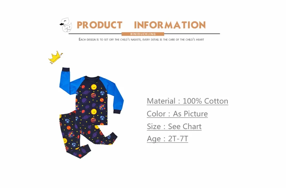 BINIDUCKLING/весенне-осенний детский пижама для мальчиков, пижамный комплект футболка с принтом звезды+ штаны 2 предмета, хлопок, детская одежда