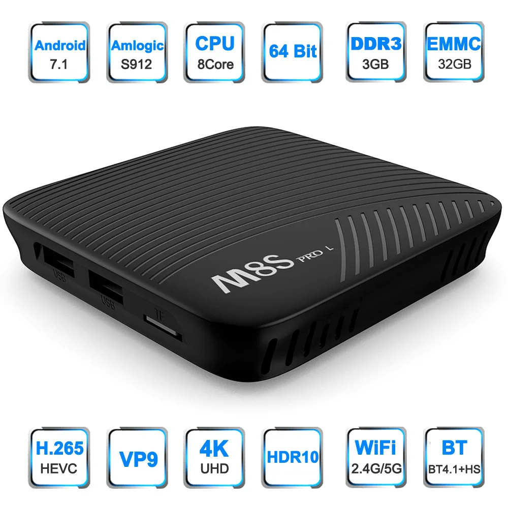 M8S PRO Android 7.1 3+32GB Octa Core Smart TV BOX 4K 3D 1080P WIFI Media MINI PC