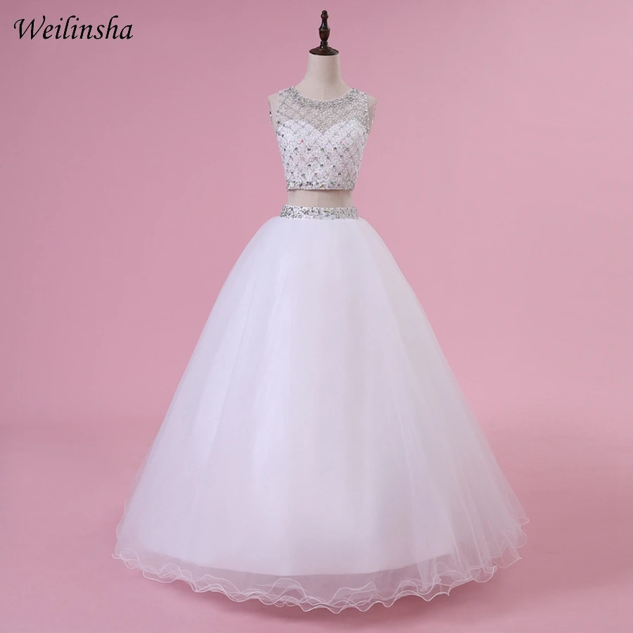 

Weilinsha Real Photo Crop Top Quinceanera Dress Beading Crystal Ball Gown Two Piece Prom Party Gowns Sweet 15 Dresses