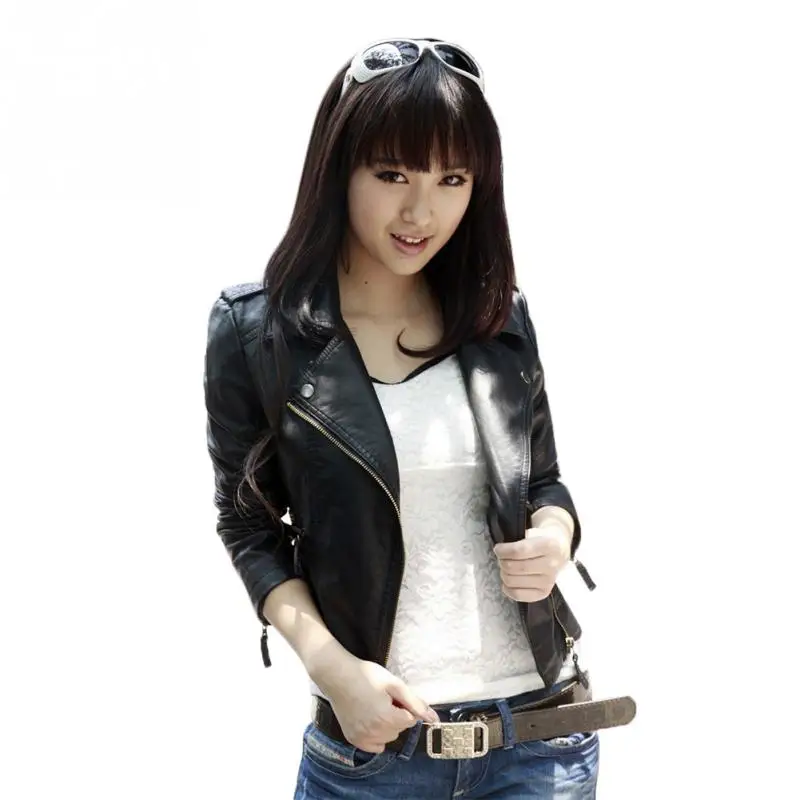 Spring Autumn PU Leather Jacket Women Fashion Faux Soft