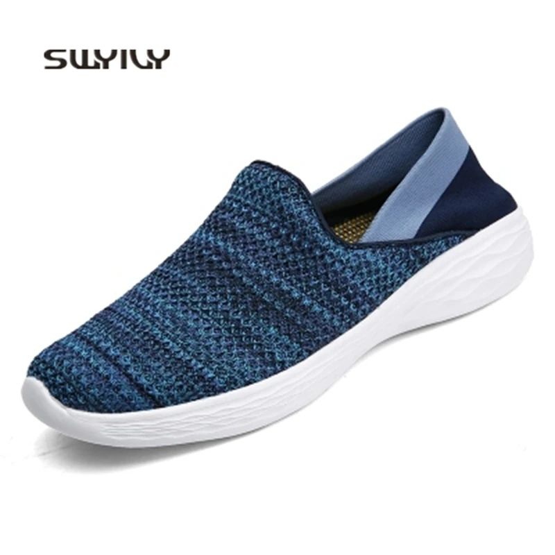 SWYIVY 2018 New Ultra-light Sport Shoes Women Men Slip-on Lazy Sneakers Mesh Breathable Unisex Running Shoes Large Size 47