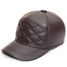 Мужская шляпа из натуральной кожи мужская осенне-зимняя теплая Бейсболка с вышивкой ушные защитные шапки регулируемая бейсболка B-8654