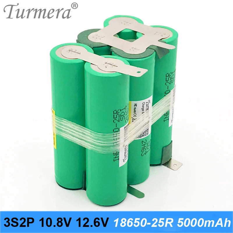 3s2p battery 18650 pack turmera for samsung 25r battery inr18650-25r 18650 2500mah battery 5000mah 10.8v 12.6v welding solder battery for screwdriver tools battery customized battery 05