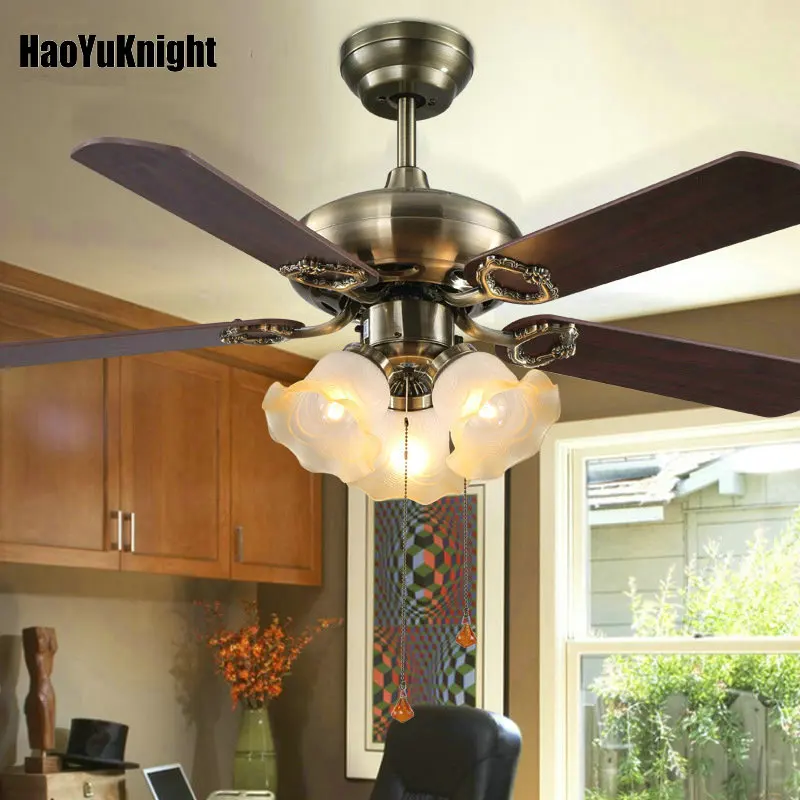 Us 185 9 7 Off European Fan Lights Retro Elegant Living Room Ceiling Fan Restaurant Study Dedroom Lamp Wooden Fan In Ceiling Fans From Lights