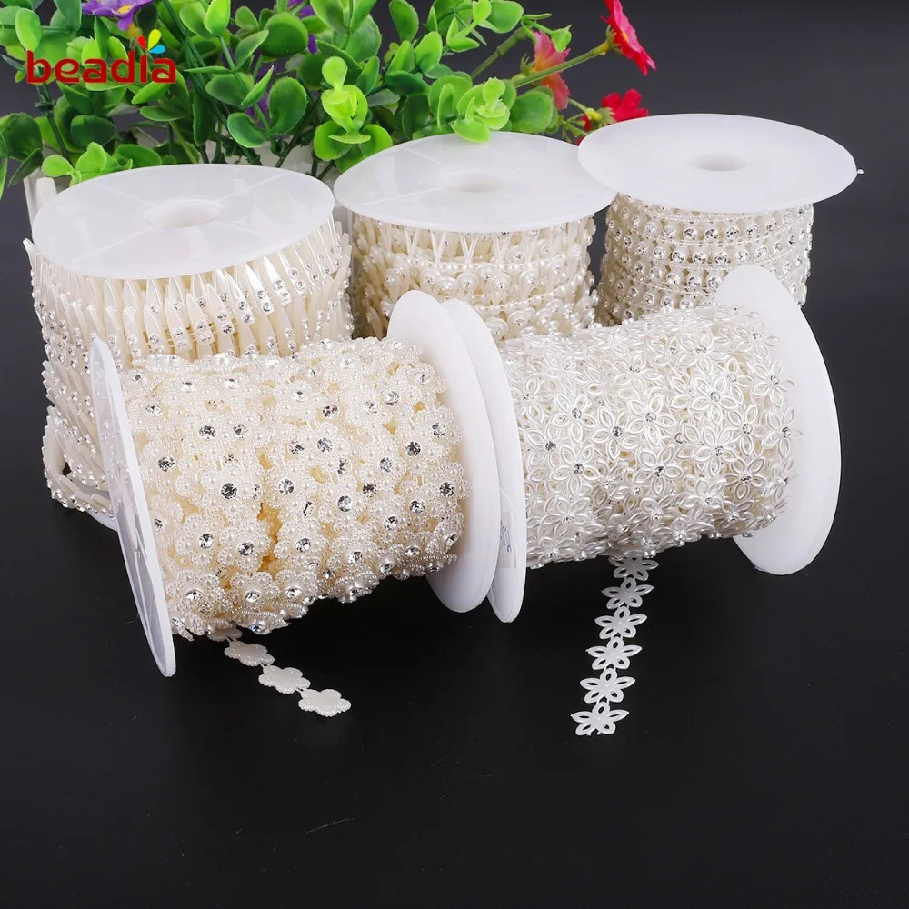 

1M/bag Ivory Multi-size ABS Imitation Pearl Beads Rhinestone Chain Trim For DIY Wedding Party Decoration Craft Accessories