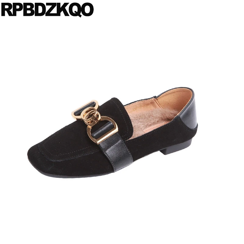 

embellished metal suede china fur black square toe chinese japanese school women ladies beautiful flats shoes loafers slip on