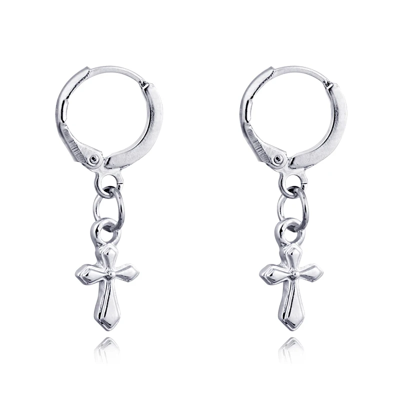 

Cross European Vintage Silver Minimalist Cross Hoop Earrings Punk Female Earring Women Men Jewelry Statement Metal Earrings