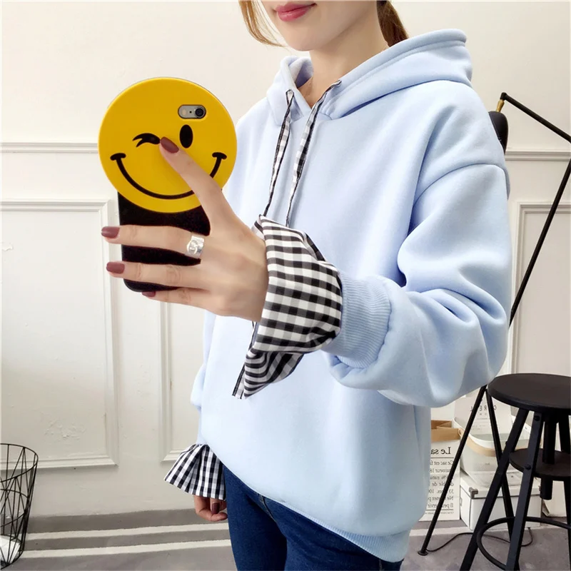 Women Fake Two piece Hoodies Hooded Sweatshirt Autumn