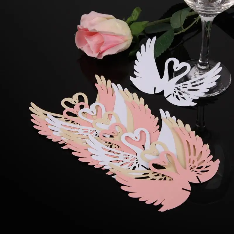 50PCS Fashion Heart-shaped Wine Glass Place Card Wedding Party Decor