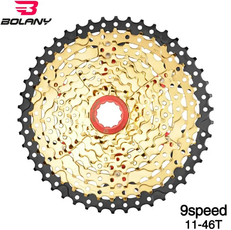 Полный Золотой кассета 9 скоростей 27S 11-46T односкоростной горный велосипед Mtb широкий коэффициент велосипед K7 свободного хода Cdg части звездочки BOLANY - Цвет: 9S 46T Red cover