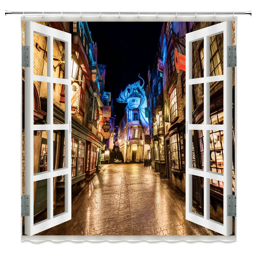 

Beautiful Harry Potter Fantasy Street Night View Bathroom Shower Curtains Waterproof Polyester Fabric Mildew Family BathProducts
