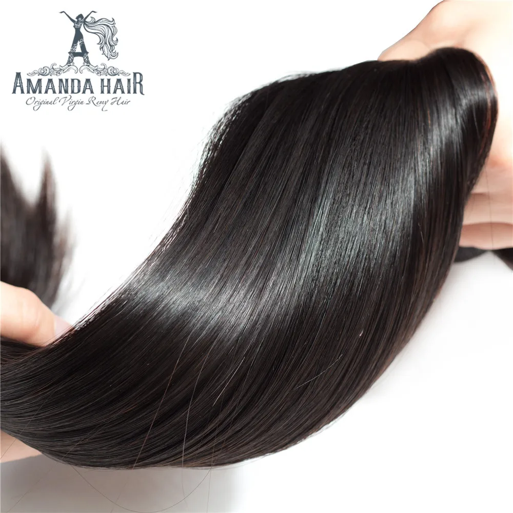 Аманда бразильский виргинский волосы прямые 3/4 Связки 100% натуральная дважды обращается человеческих волос утка супер толстый конец