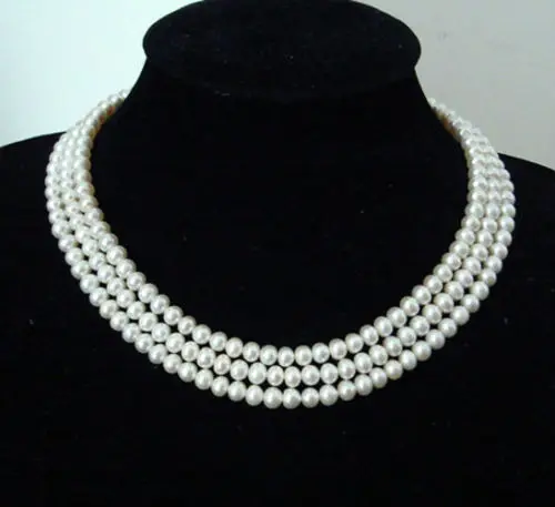 

FREE SHIPPING Pretty! 3 Rows Natural 8-9mm White Akoya Pearl Necklace AAA Grade HOT HOT sell