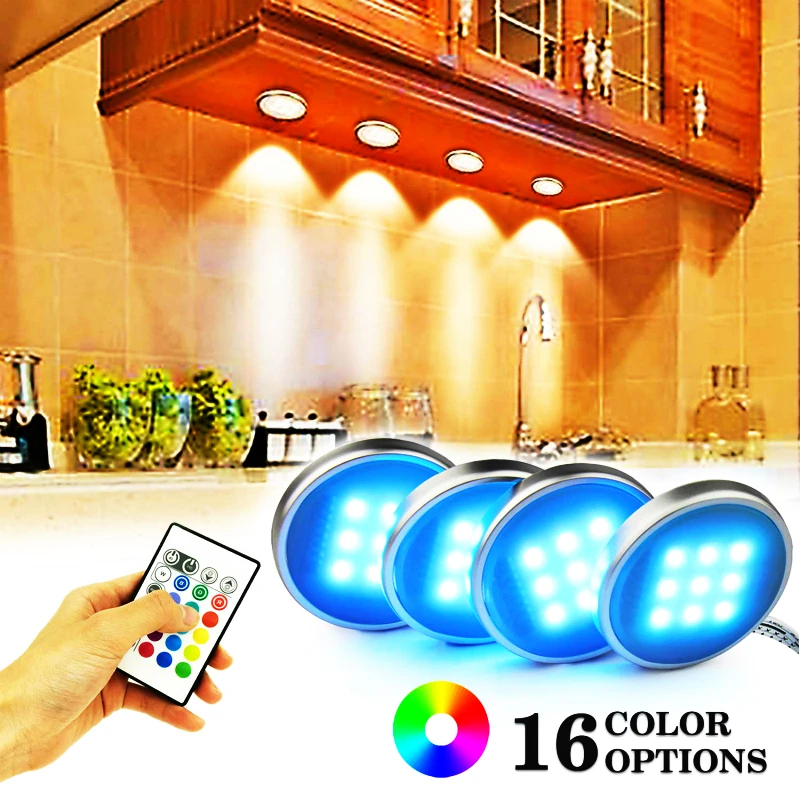 

4 Pcs Under Cabinet Lighting Remote Control LED Lights Multi Color Changing Shelf Decorative for Kitchen Cabinets Counter