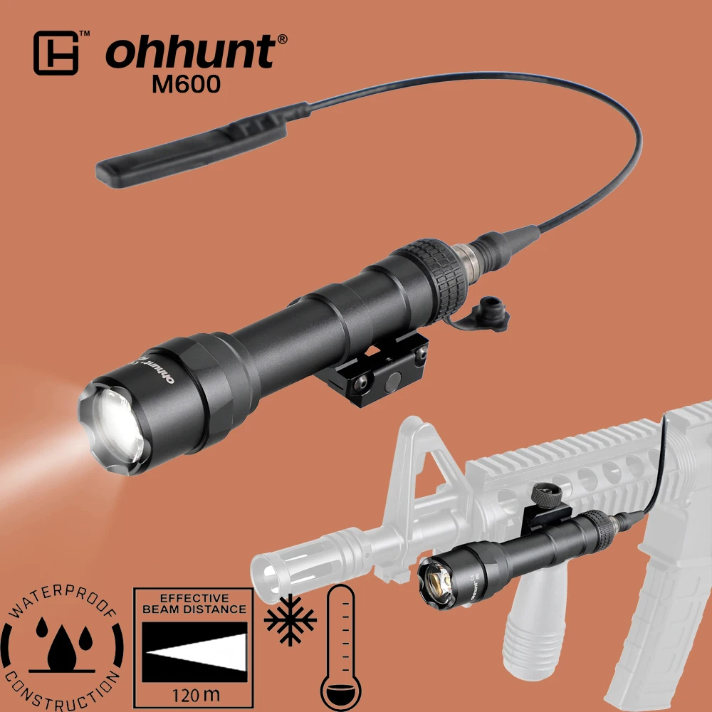 ohhunt M600 Hunting Scout Light 500 Lumens IPX6-IPX7 Waterproof Low Temperature Resistant Tactical LED Flashlight with 2 Switch | Спорт и