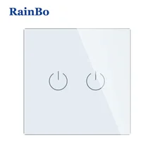 New Crystal Glass Panel wall switch EU Standard 110~250V Touch Switch Screen Wall Light Switch 2 gang 1 way White Brand RainBo New Crystal Glass Panel wall switch EU Standard 110~250V Touch Switch Screen Wall Light Switch 2 gang 1 way White Brand RainBo